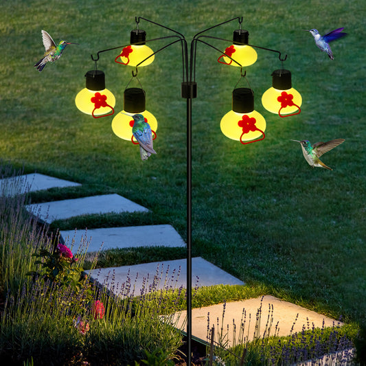 Glass Solar Hummingbird Feeders for Outdoors with Shepherd Hook