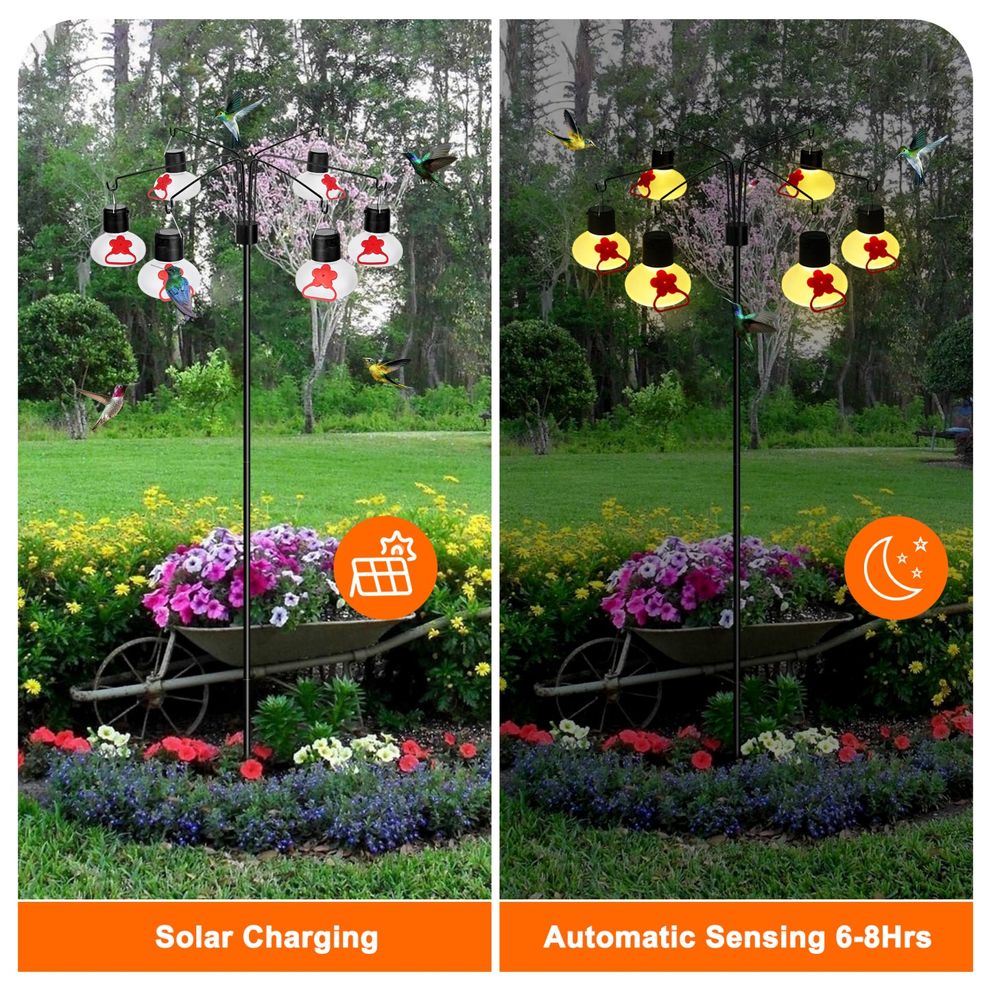 Glass Solar Hummingbird Feeders for Outdoors with Shepherd Hook