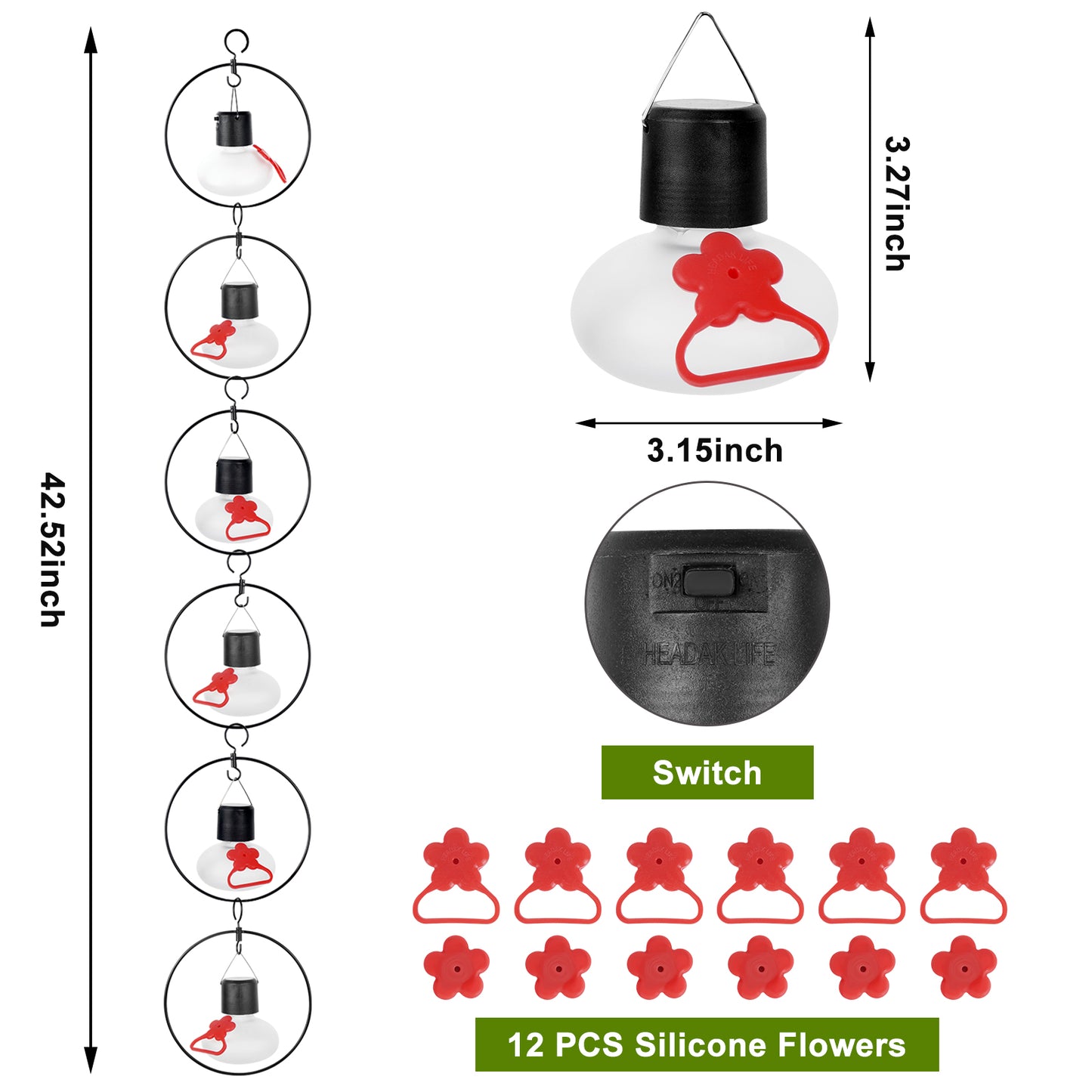 6 Pack Solar Hummingbird Feeders for Outdoors