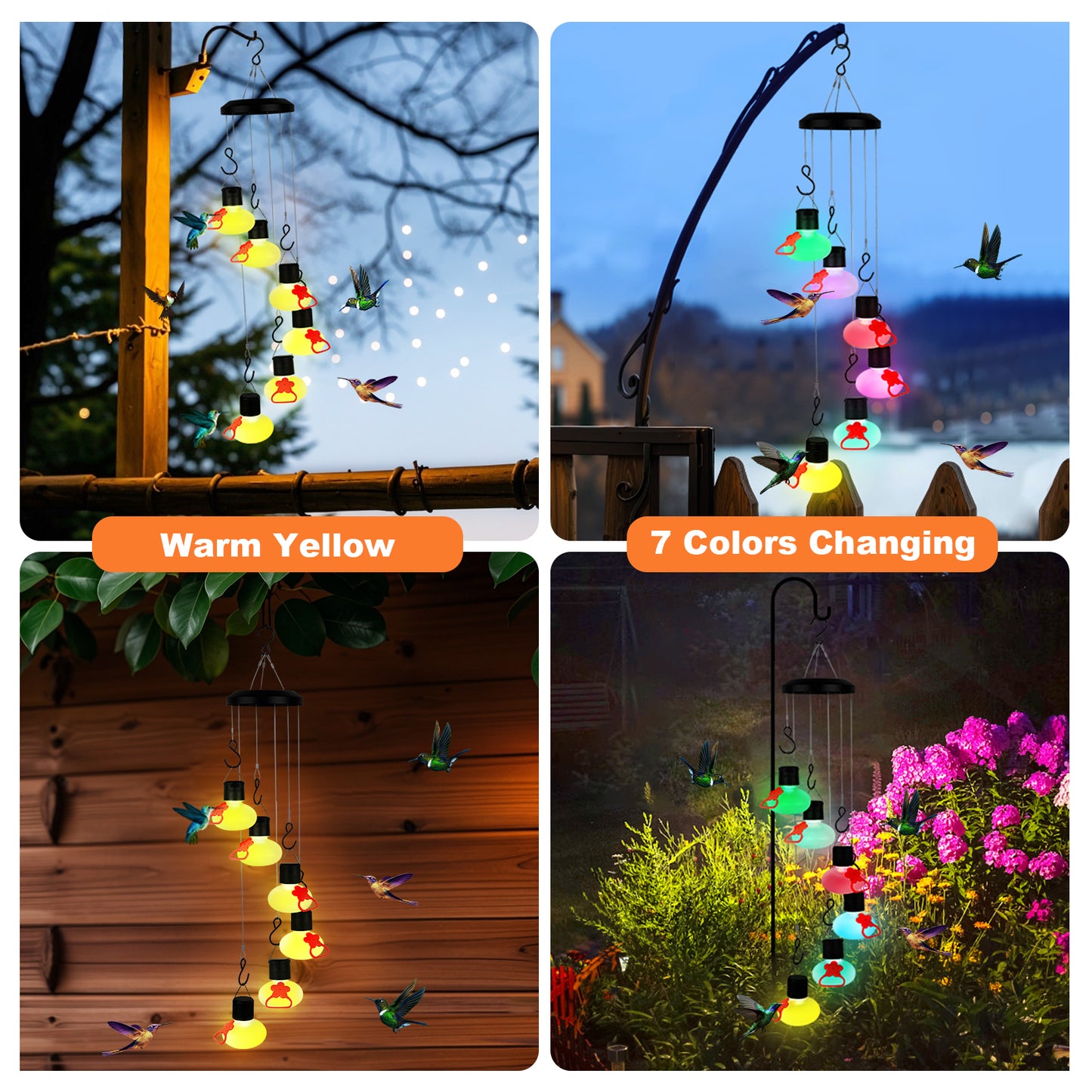 Solar Wind Chime Hummingbird Feeder