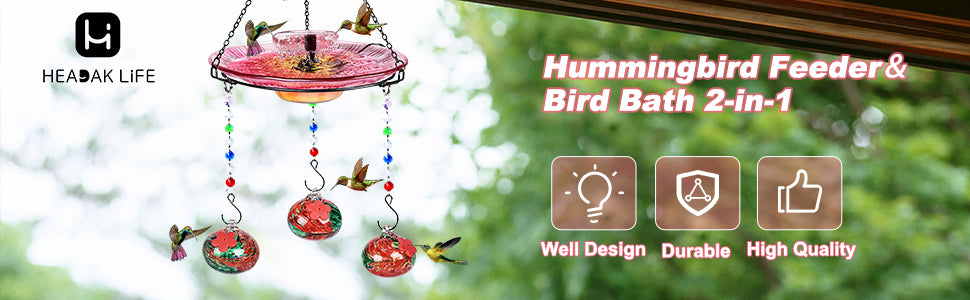 Headak Life Charming Wind Chimes Hummingbird feeders for Outdoors Hanging  ant and bee Proof,Never Leak,Perfect Garden Decor for Outside