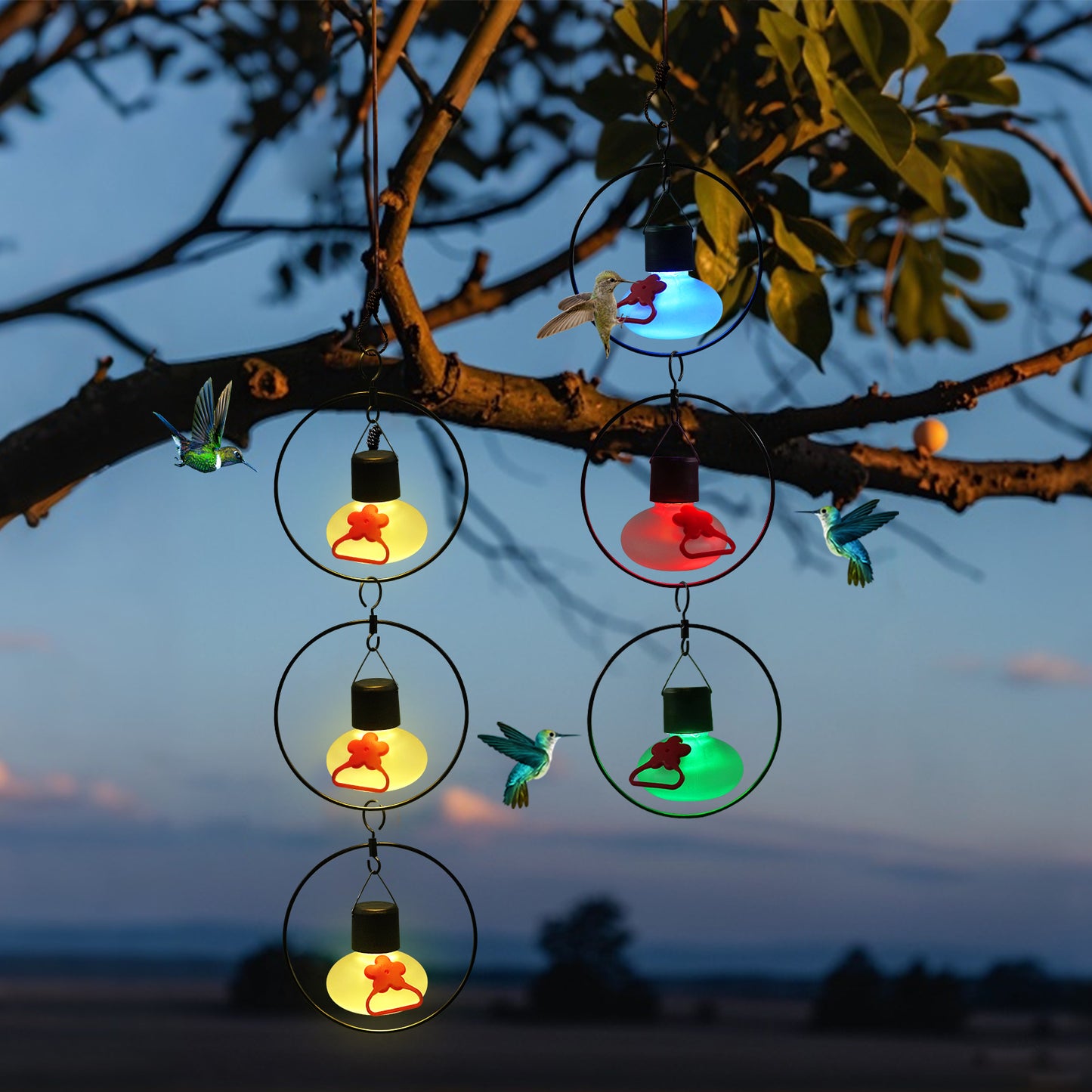 6 Pack Solar Hummingbird Feeders for Outdoors