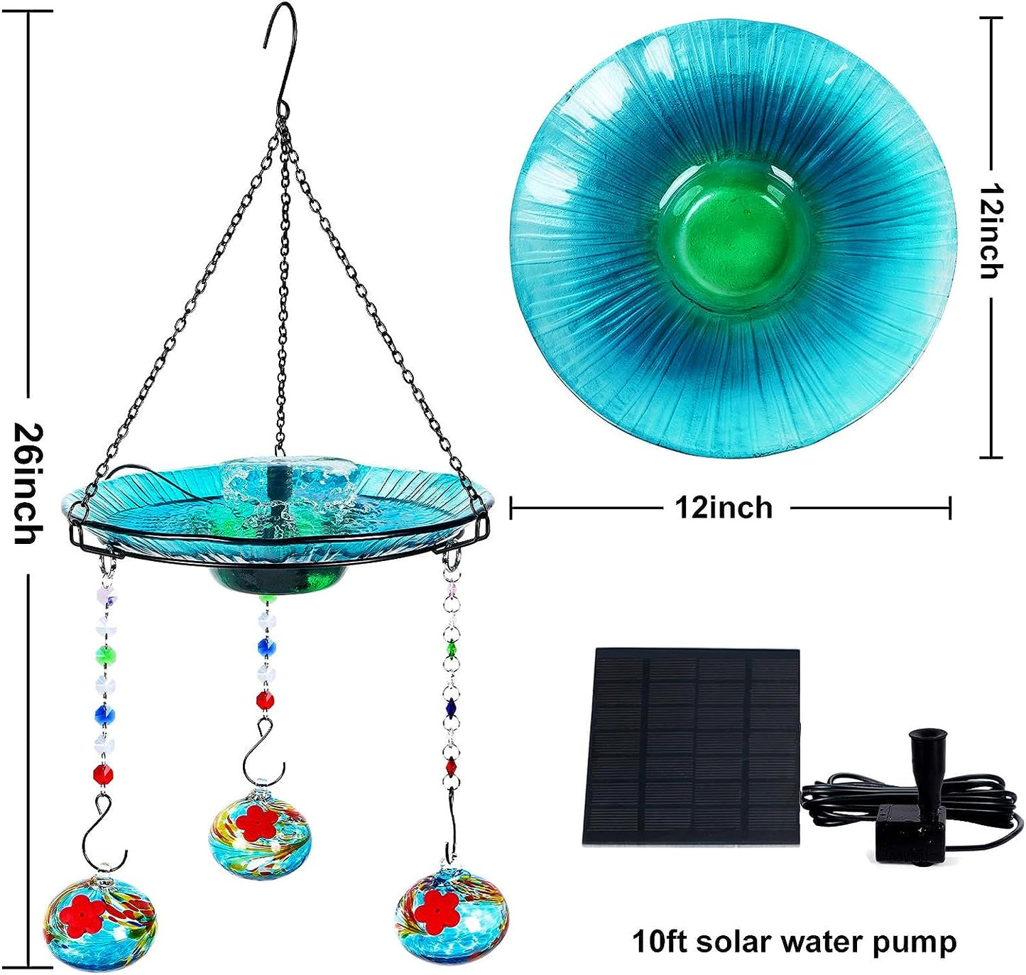 Headak Life Hummingbird Feeder and Bird Bath for Outdoors 2-in-1 for Small Birds - Hummingbird Bath Fountain with 3 Red Feeder Pots - Hanging Solar Bird Bath Fountains